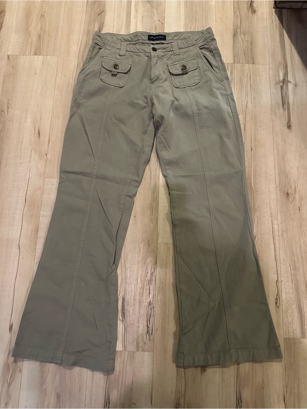 Casual Women’s Khaki Green Utility Pants Low-Rise Flare Trendy BOHO Pants